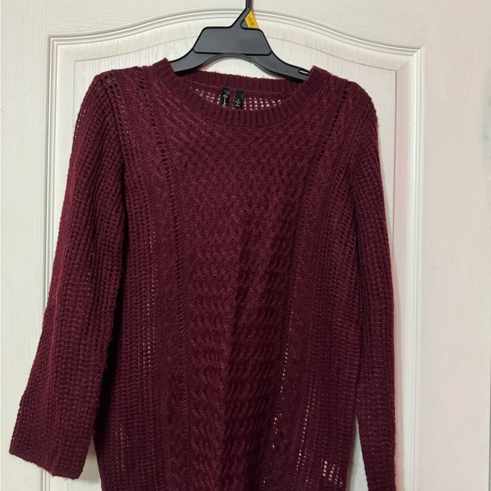 Allie & Rob Burgundy Cable Knit Crewneck Sweater